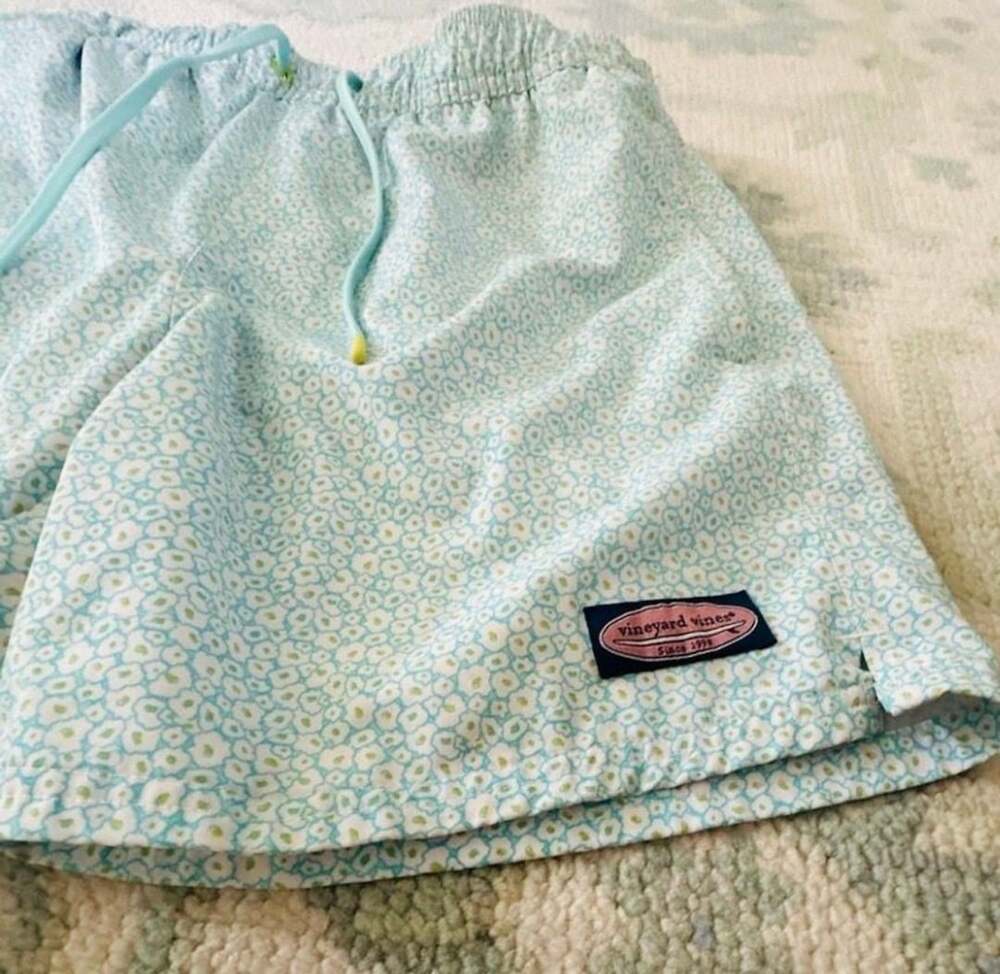 S Vineyard Vines Men's Daisy Print Chappy Swim Trunks Shorts Blue Size S